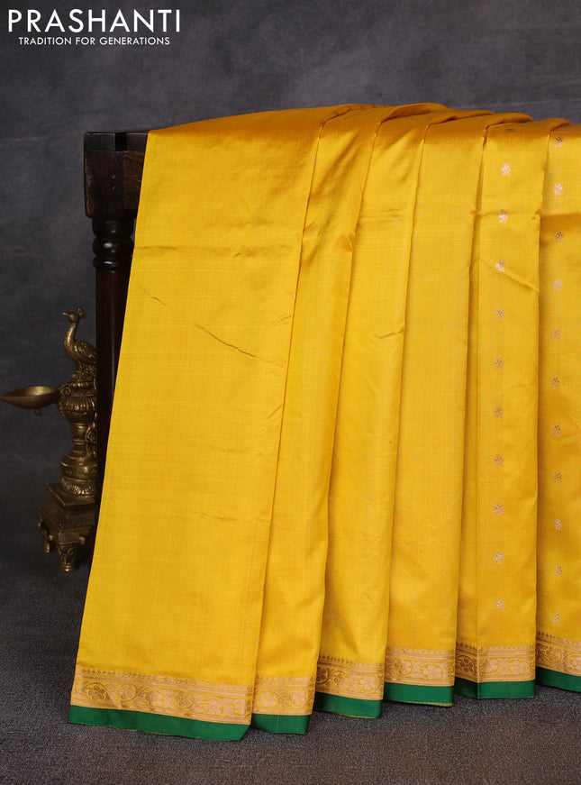 Yellow & Green Banarasi Katan Silk Saree - Zari Butta