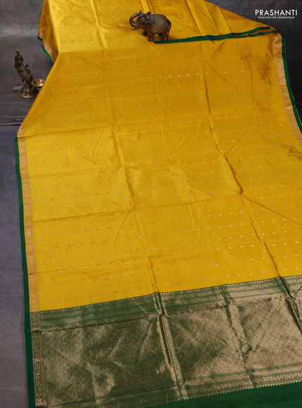 Yellow & Green Banarasi Katan Silk Saree - Zari Butta