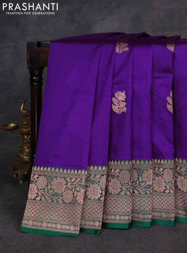 Purple & Green Banarasi Katan Silk Saree - Zari Butta