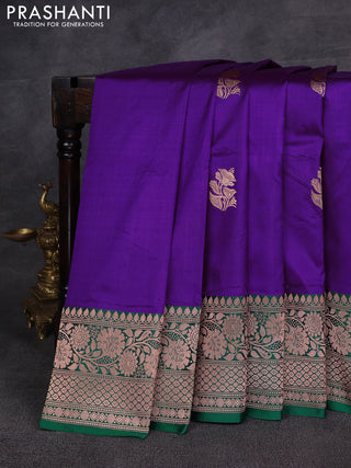 Purple & Green Banarasi Katan Silk Saree - Zari Butta