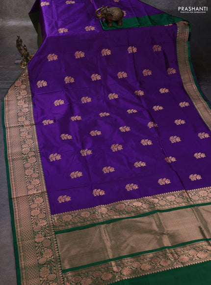Purple & Green Banarasi Katan Silk Saree - Zari Butta