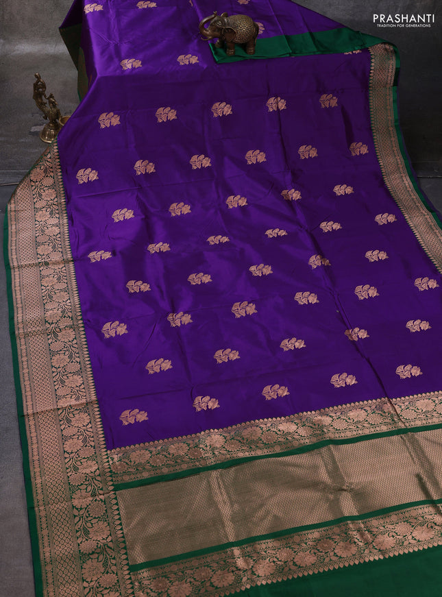 Purple & Green Banarasi Katan Silk Saree - Zari Butta