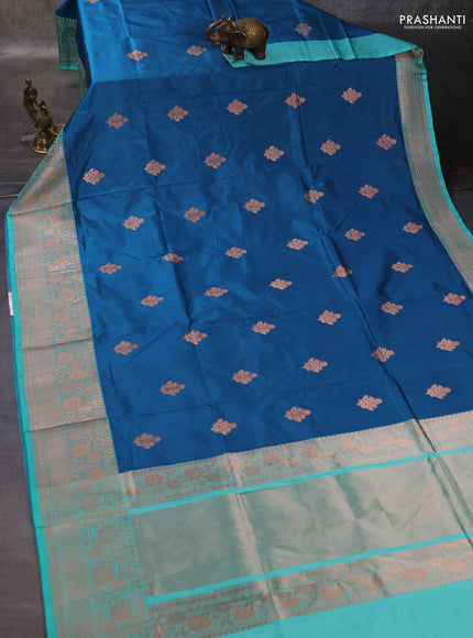 Peacock Blue & Teal Blue Banarasi Katan Silk Saree - Zari Butta
