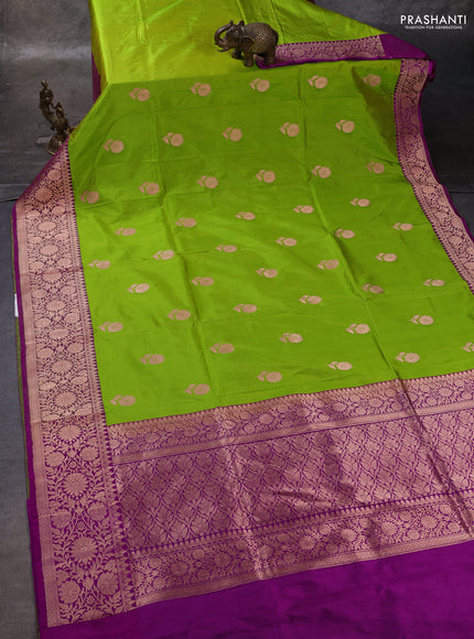Light Green & Purple Banarasi Katan Silk Saree - Zari Butta