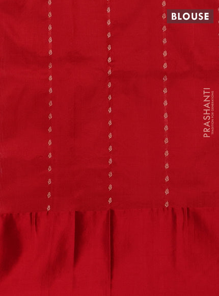 Beige & Red Banarasi Katan Silk Saree - Zari Butta