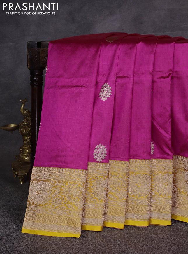 Pink & Yellow Banarasi Katan Silk Saree - Zari Butta