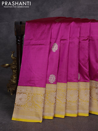 Pink & Yellow Banarasi Katan Silk Saree - Zari Butta