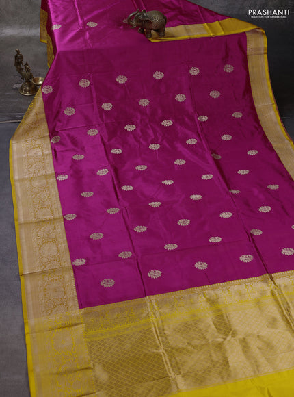 Pink & Yellow Banarasi Katan Silk Saree - Zari Butta