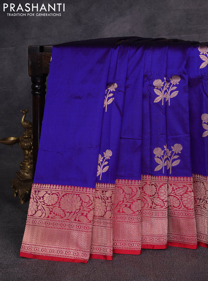 Blue & Red Banarasi Katan Silk Saree - Zari Butta