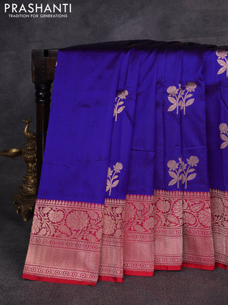 Blue & Red Banarasi Katan Silk Saree - Zari Butta