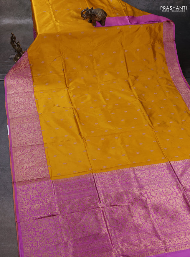 Yellow & Mauve Pink Banarasi Katan Silk Saree - Zari Butta