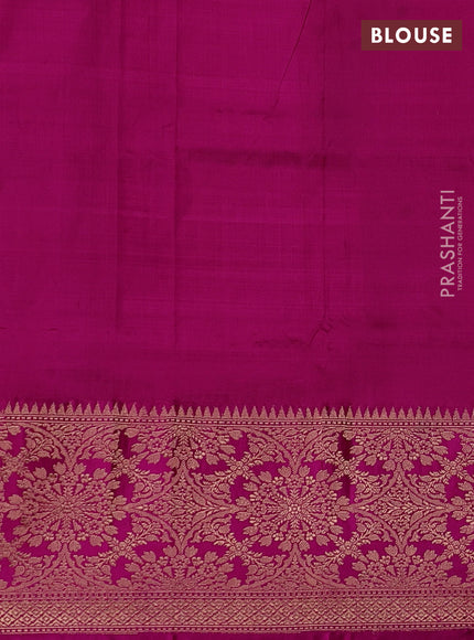 Bottle Green & Magenta Pink Banarasi Katan Silk Saree - Zari Butta