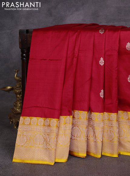 Red & Yellow Banarasi Katan Silk Saree - Zari Butta