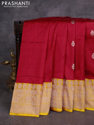 Red & Yellow Banarasi Katan Silk Saree - Zari Butta