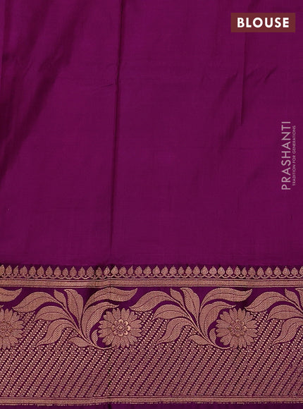 Lime Green & Purple Banarasi Katan Silk Saree - Zari Butta