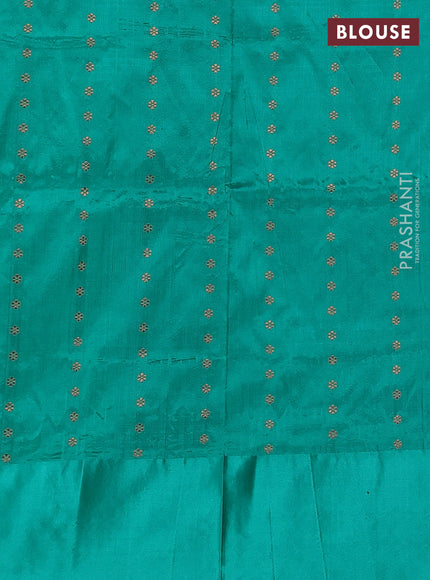 Mustard Yellow & Teal Green Banarasi Katan Silk Saree - Zari Butta
