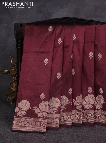 Maroon &  Banarasi Katan Silk Saree - Zari Butta