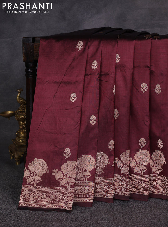 Maroon &  Banarasi Katan Silk Saree - Zari Butta