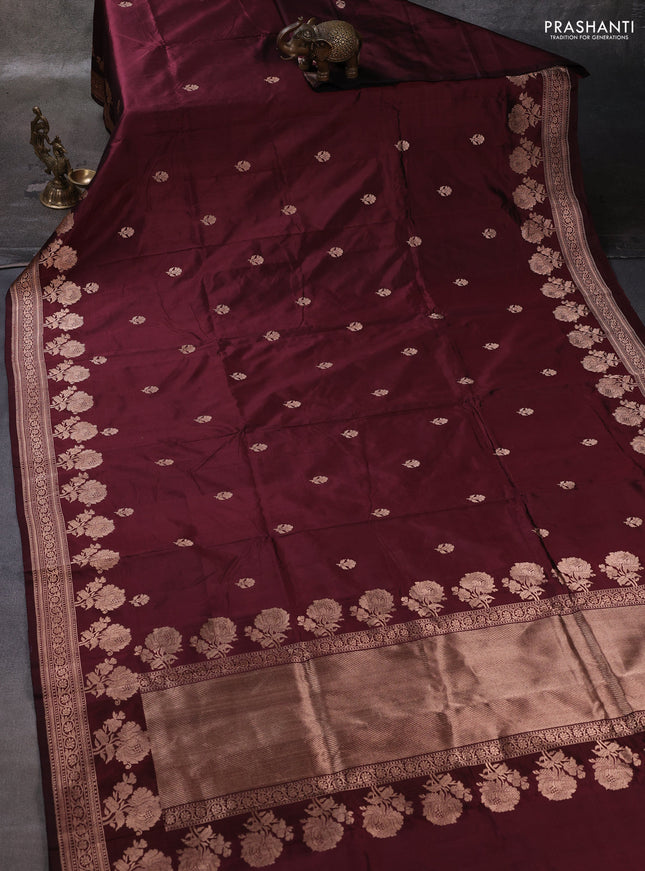 Maroon &  Banarasi Katan Silk Saree - Zari Butta