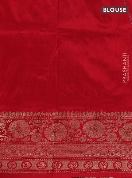 Lime Green & Red Banarasi Katan Silk Saree - Zari Butta