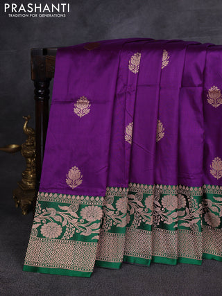 Purple & Green Banarasi Katan Silk Saree - Zari Butta
