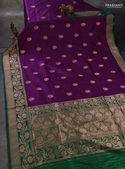 Purple & Green Banarasi Katan Silk Saree - Zari Butta