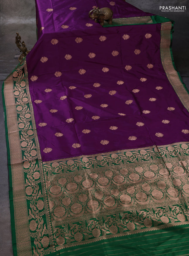 Purple & Green Banarasi Katan Silk Saree - Zari Butta