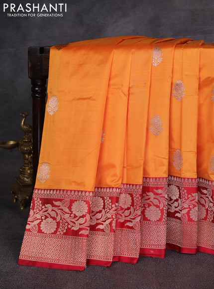Mamgo Yellow & Red Banarasi Katan Silk Saree - Zari Butta