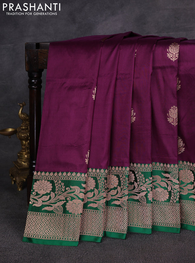 Purple & Green Banarasi Katan Silk Saree - Zari Butta