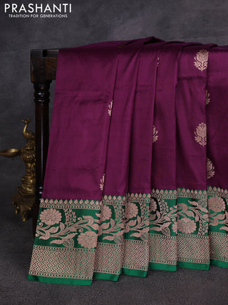 Purple & Green Banarasi Katan Silk Saree - Zari Butta