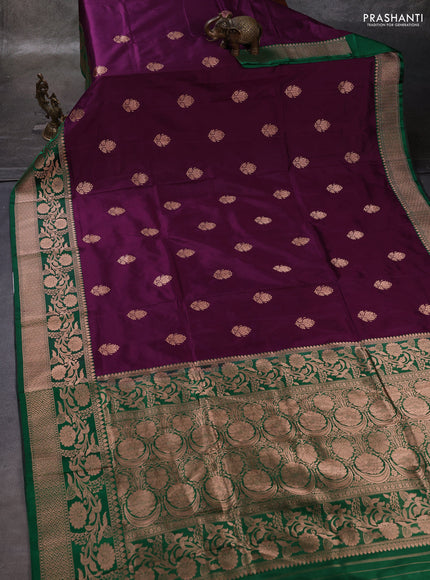 Purple & Green Banarasi Katan Silk Saree - Zari Butta