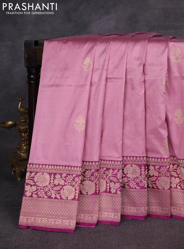 Pastel Pink & Purple Banarasi Katan Silk Saree - Zari Butta