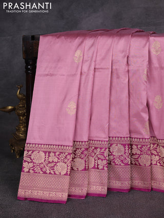 Pastel Pink & Purple Banarasi Katan Silk Saree - Zari Butta