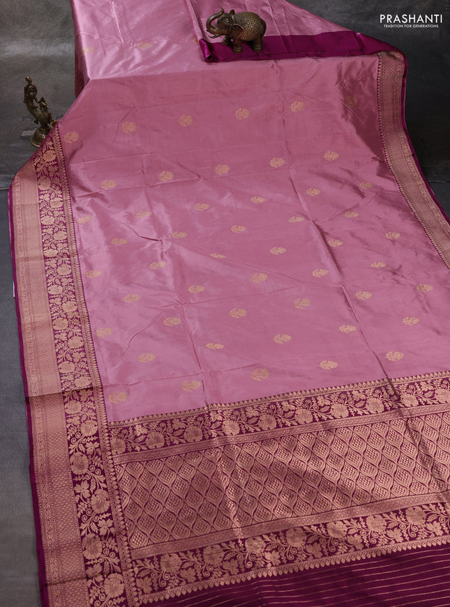 Pastel Pink & Purple Banarasi Katan Silk Saree - Zari Butta