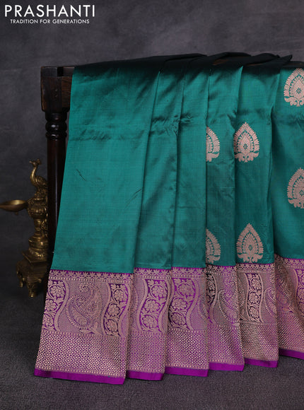 Peacock Green & Purple Banarasi Katan Silk Saree - Zari Butta