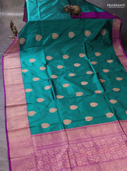 Peacock Green & Purple Banarasi Katan Silk Saree - Zari Butta