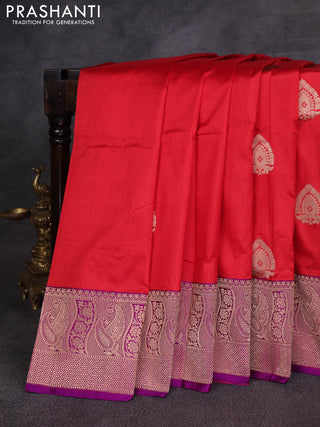 Red & Purple Banarasi Katan Silk Saree - Zari Butta