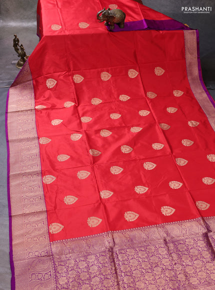 Red & Purple Banarasi Katan Silk Saree - Zari Butta