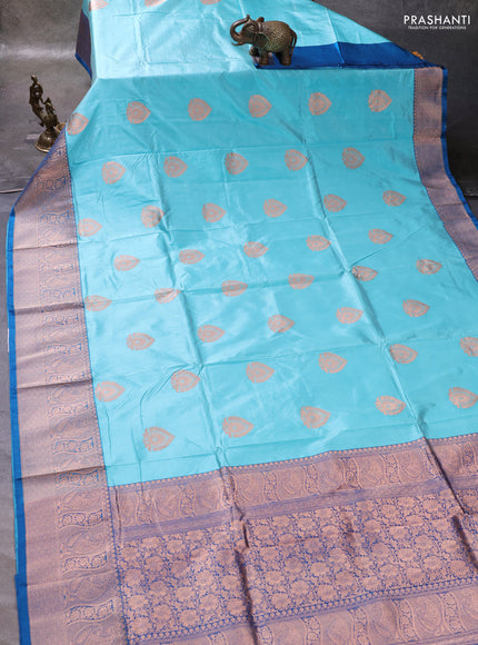 Light Blue & Peacock Blue Banarasi Katan Silk Saree - Zari Butta