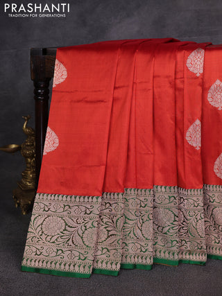 Rust  & Green Banarasi Katan Silk Saree - Zari Butta