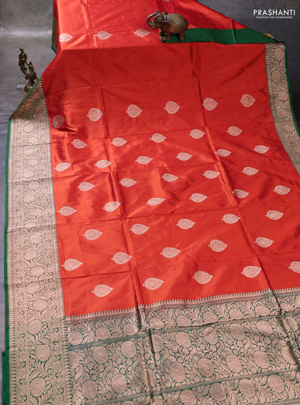 Rust  & Green Banarasi Katan Silk Saree - Zari Butta