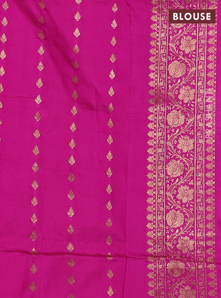 Yellow & Candy Pink Banarasi Katan Silk Saree - Zari Butta