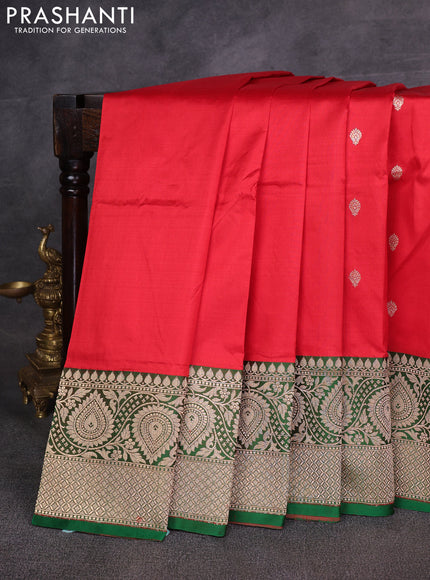 Red & Green Banarasi Katan Silk Saree - Zari Butta