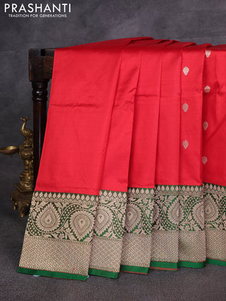 Red & Green Banarasi Katan Silk Saree - Zari Butta