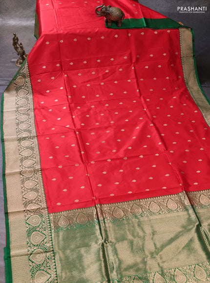 Red & Green Banarasi Katan Silk Saree - Zari Butta