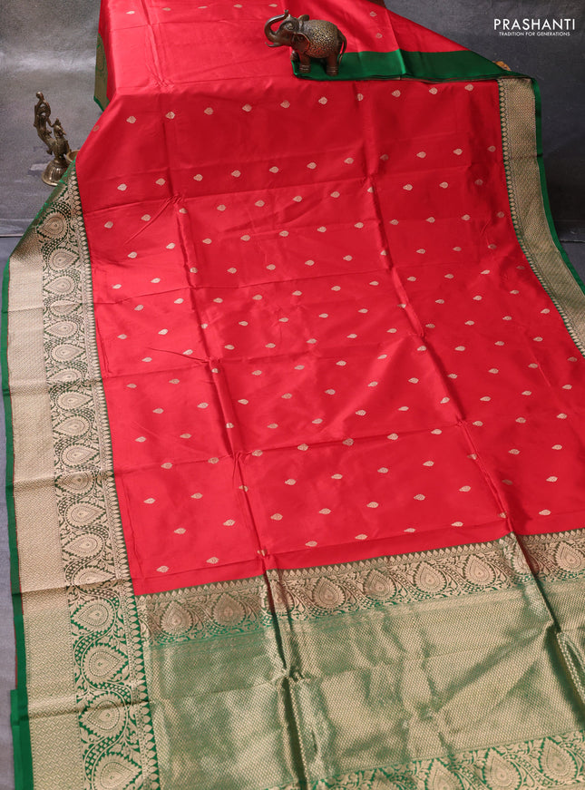 Red & Green Banarasi Katan Silk Saree - Zari Butta