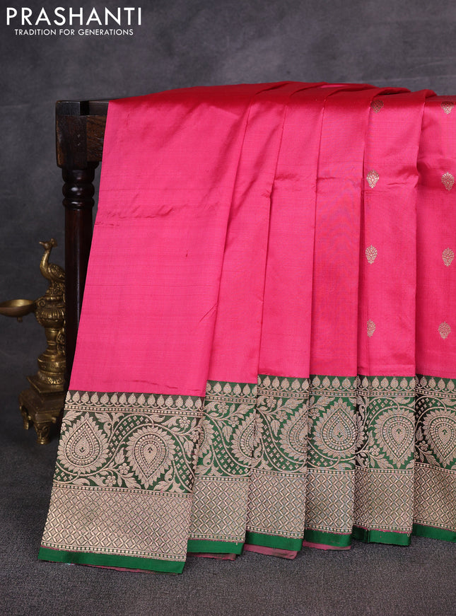 Pink & Green Banarasi Katan Silk Saree - Zari Butta