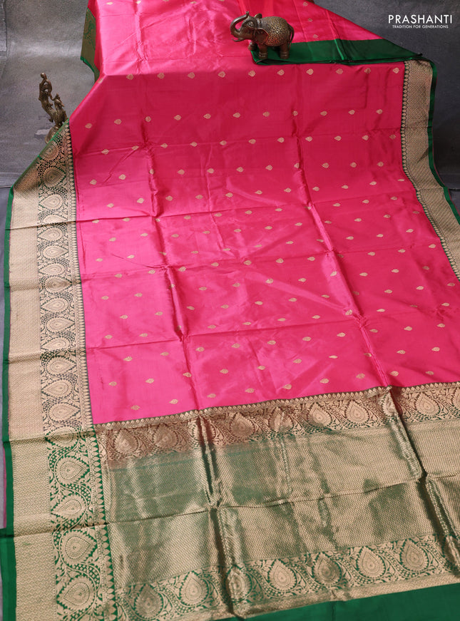 Pink & Green Banarasi Katan Silk Saree - Zari Butta