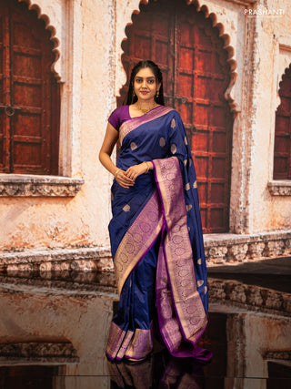Blue & Purple Banarasi Katan Silk Saree - Zari Butta