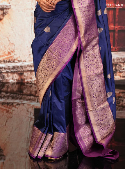 Blue & Purple Banarasi Katan Silk Saree - Zari Butta